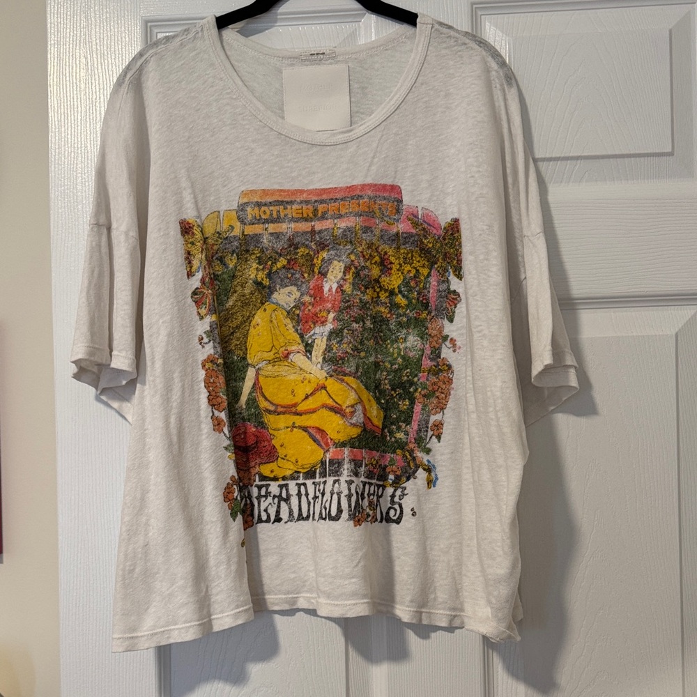 Mother Denim Mother Superior Big Deal Linen Cotton Deadflowers Tee Women Size L